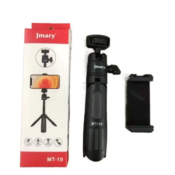 Jmary MT19 Mobile Selfie Stick Tripod in Bangladesh The Jmary MT19 Mobile Selfie Stick Tripod is a versatile and affordable tripod that is perfect for a variety of photography and videography applications. It is made of aluminum and ABS plastic, and it has a maximum load capacity of 1.5kg. The tripod has three leg sections that can be extended to a maximum height of 312mm, and it can be folded down to a height of just 180mm for easy portability. The MT19 features a standard 1/4″ screw mount, making it compatible with a wide range of cameras, smartphones, and other devices. It also has a 360-degree rotating head that allows you to tilt and pan your camera smoothly. The tripod legs are also equipped with rubber feet to help keep it stable on a variety of surfaces. Brand Name: Jmary Model Number: MT-19 Weight (g): 132gm Extended Length (mm): 312mm Material: Aluminum Product name: Mini Tripod Max Working Height: 312mm Min Working Height: 143mm Function: Smartphone Selfie Stick Camera Usage: Camera tripod/Phone tripod /Webcam tripod Keywords: Mini Phone Tripod Stand Feature: 360°rotation capacity Compatible: for Camera Video , Camcorder, Webcam In addition to its standard tripod mode, the MT19 can also be used as a selfie stick. Simply extend the tripod legs fully and attach the included phone clip to the top of the tripod. This makes the MT19 a great option for taking group photos and selfies. Overall, the Jmary MT19 Mobile Selfie Stick Tripod is a great value for the price. It is lightweight, portable, and versatile, making it a great option for a variety of photography and videography applications. Here are some of the key features of the Jmary MT19 Mobile Selfie Stick Tripod: Lightweight and portable design Maximum load capacity of 1.5kg Three leg sections that can be extended to a maximum height of 312mm 360-degree rotating head for smooth tilting and panning Rubber feet for stability on a variety of surfaces Can be used as a selfie stick with the included phone clip If you are looking for a versatile and affordable selfie stick tripod, the Jmary MT19 is a great option to consider. It is perfect for beginners and experienced photographers alike. Packing including: 1 x Tripod, 1 x Phone Holder 1 x Rotation Platform