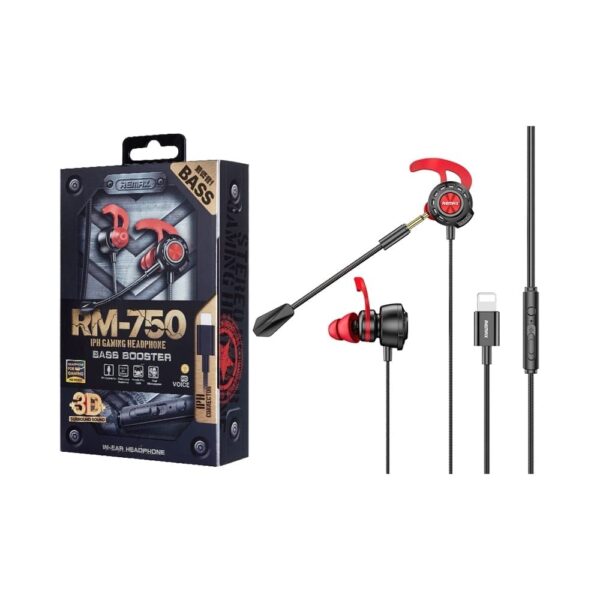 REMAX RM-750 IPhone Lightning Gaming Earphone in Bangladesh Specifications: Brand: Remax Model: Rm-512 Connection Type: Wired Type: In-Ear Gaming Focused: Yes Audio Compatibility: Mobile Maximum Frequency Response: 20000Hz Minimum Frequency Response: 45Hz Sensitivity Rating: 86Db Sports Focused: No Features: Built-In Microphone Headphone Connection Type: Auxillary Input/ Headphone Jack