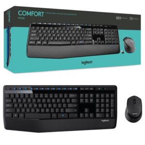 Logitech MK345 Wireless Combo Keyboard On/Off switch on mouse and keyboard Battery life indicator on mouse Nano-receiver storage in the mouse Automatic sleep mode when not in use